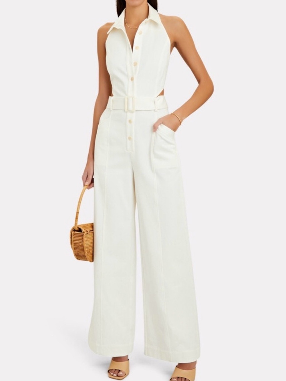 INTERMIX Brandy Cut-Out Halter Jumpsuit | Cream | Size 10 | NWOT
